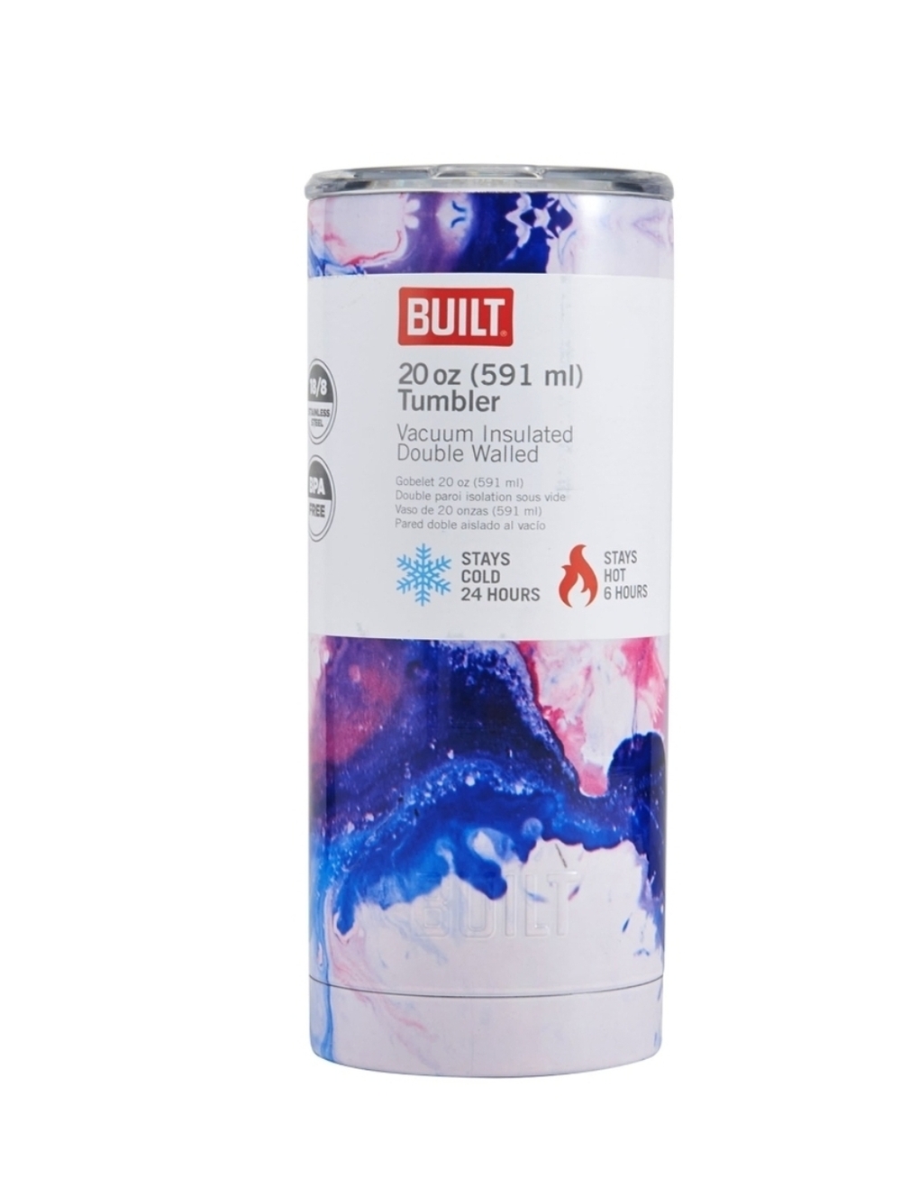 Built 20-Ounce Double-Wall Stainless Steel Tumbler in a colorful galaxy pattern.